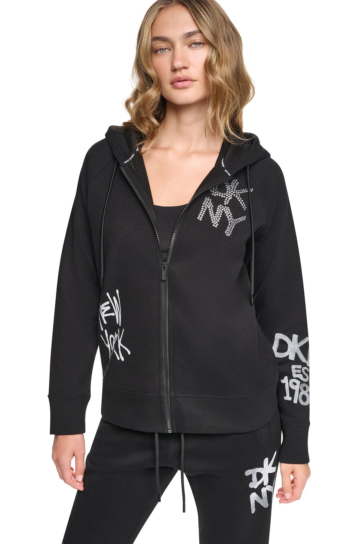 GRAFFITI RHINESTONE FULL-ZIP HOODIE - Eggnog | DKNY