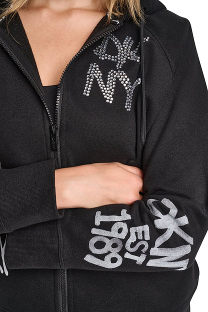 GRAFFITI RHINESTONE FULL-ZIP HOODIE - Eggnog | DKNY