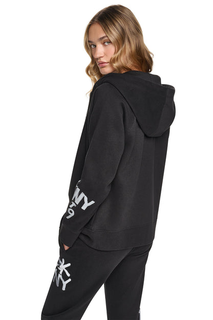 GRAFFITI RHINESTONE FULL-ZIP HOODIE - Black | DKNY