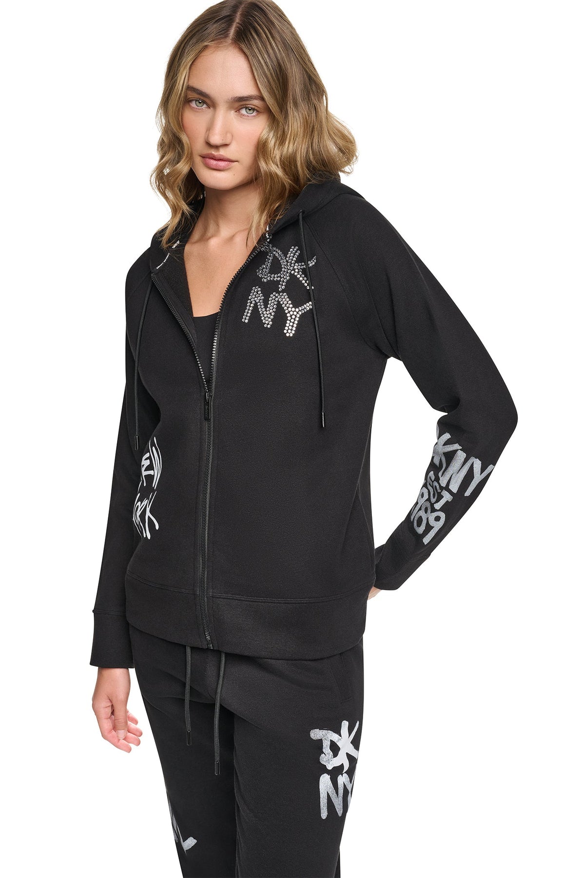 GRAFFITI RHINESTONE FULL-ZIP HOODIE - Black | DKNY
