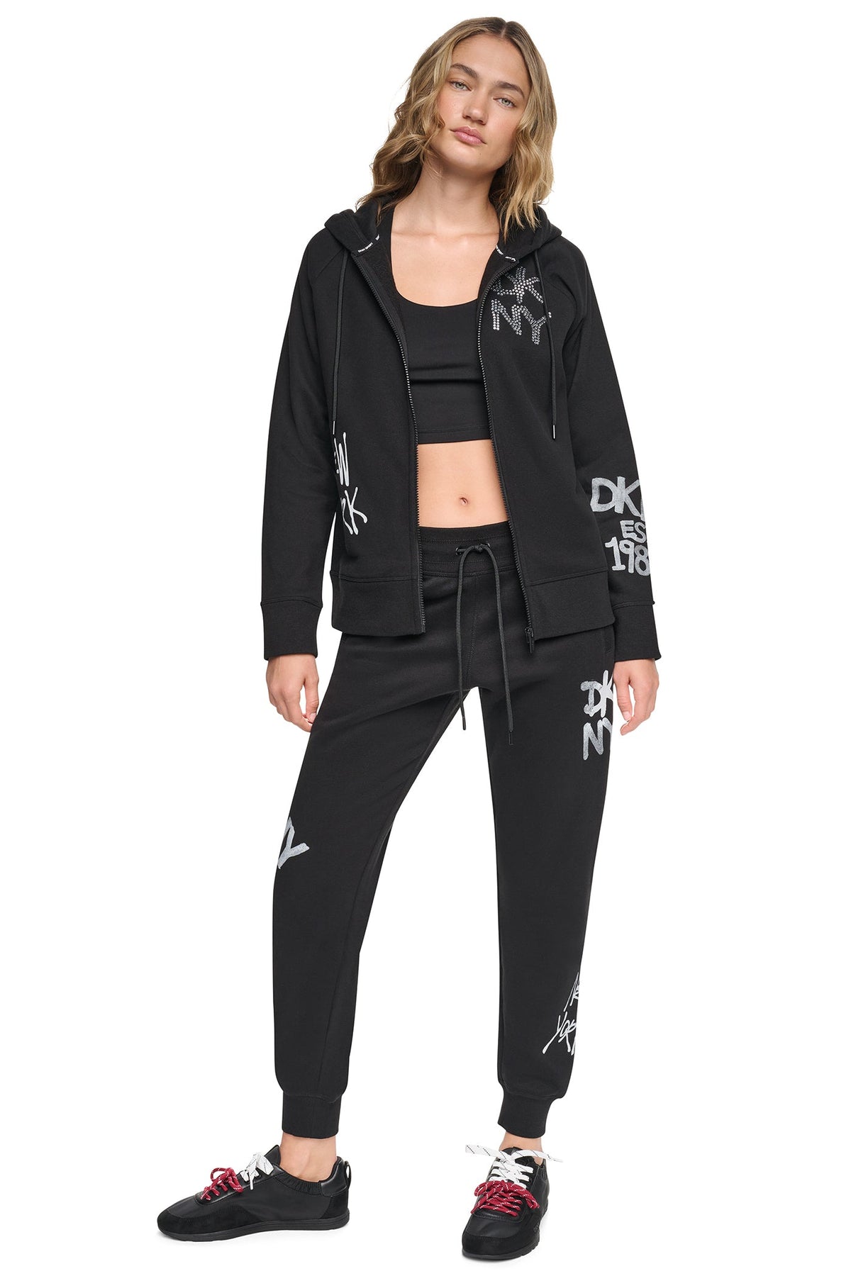 GRAFFITI RHINESTONE FULL-ZIP HOODIE - Black | DKNY