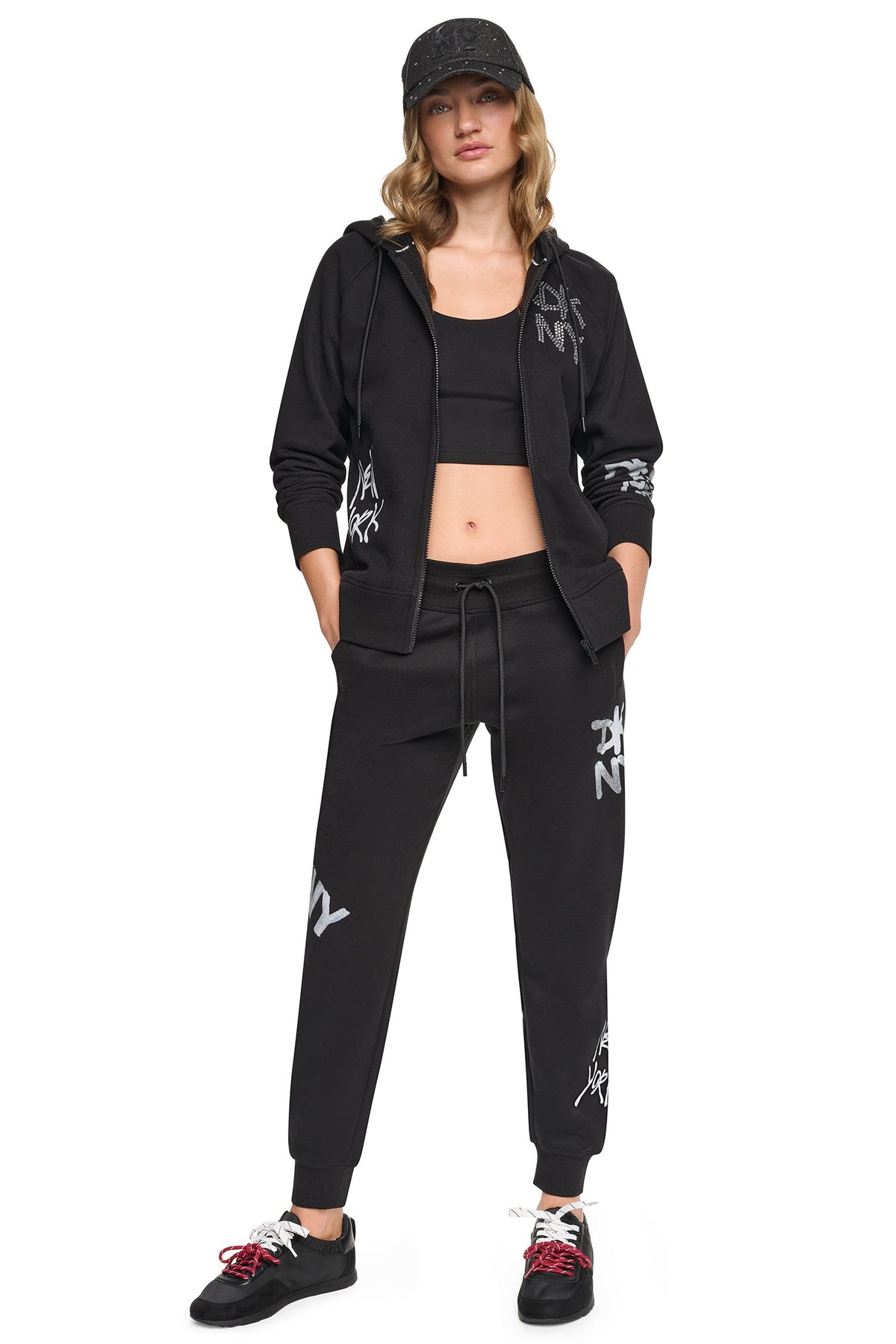 GRAFFITI RHINESTONE FULL-ZIP HOODIE - Black | DKNY