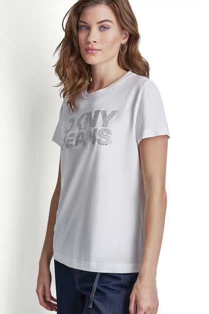 DKNY JEANS STACKED RHINESTONE DOME TEE - Black | DKNY