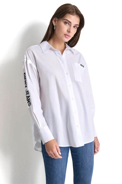 POPLIN BUTTON DOWN - White | DKNY