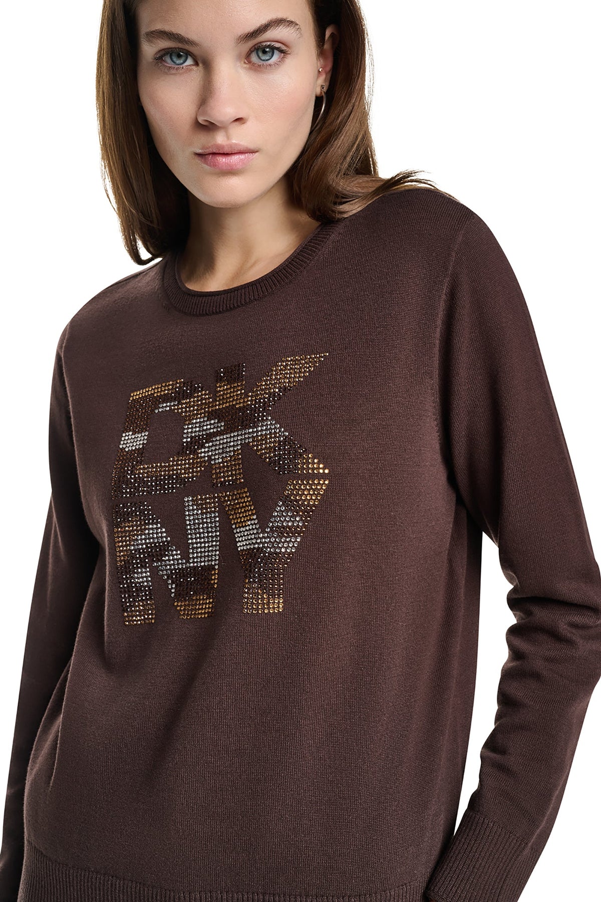CAMO RHINESTONE LOGO SWEATER - Utility Green | DKNY
