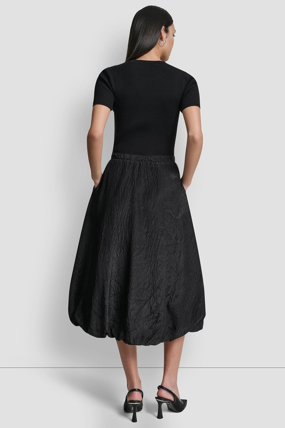 MIXED MEDIA CARGO MIDI BUBBLE DRESS - Black | DKNY