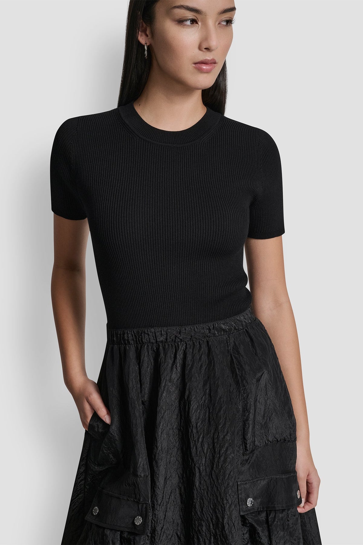 MIXED MEDIA CARGO MIDI BUBBLE DRESS - Black | DKNY
