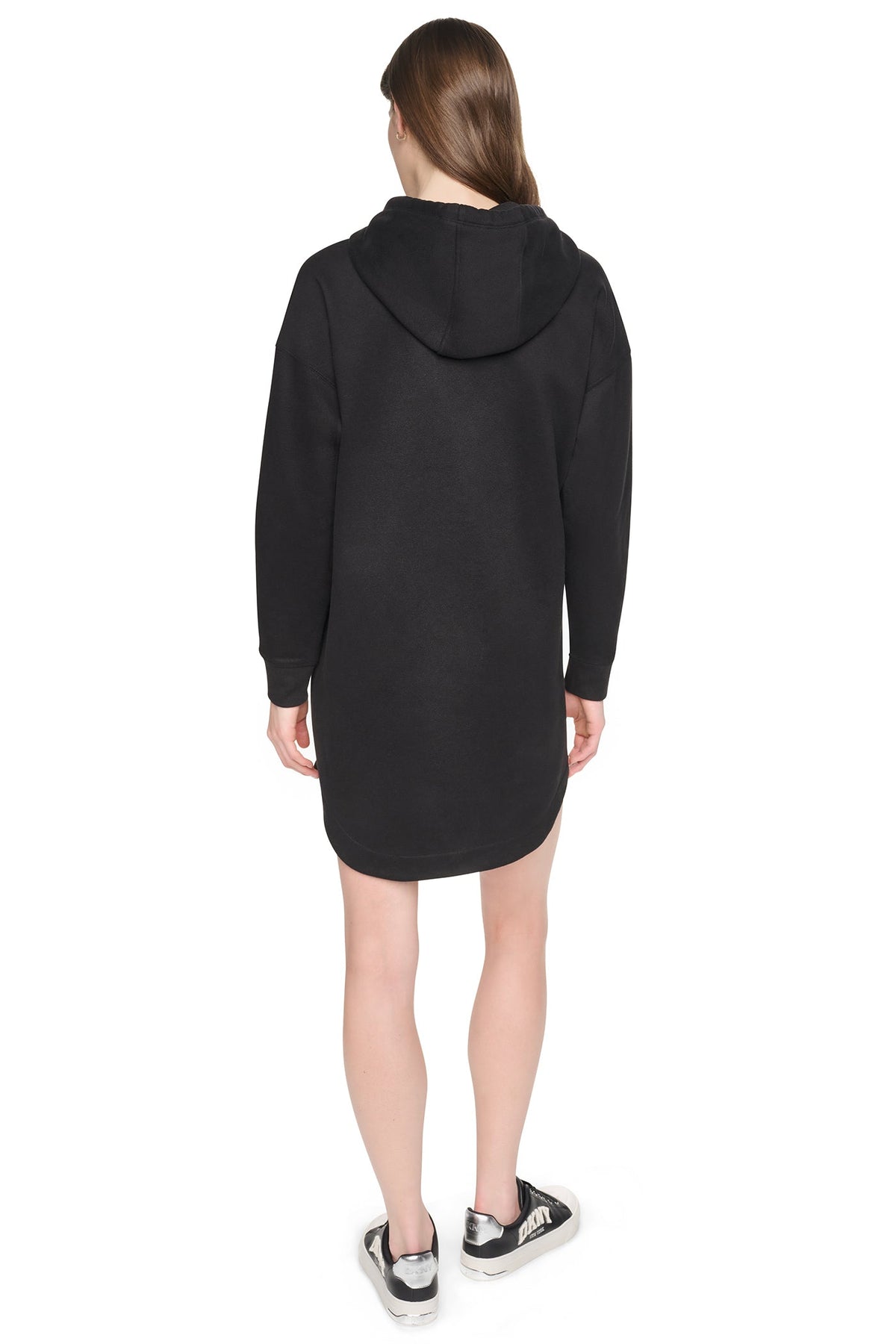 STRIPED MINI HOODIE DRESS - Black | DKNY