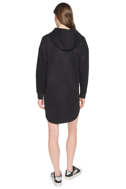 STRIPED MINI HOODIE DRESS - Black | DKNY