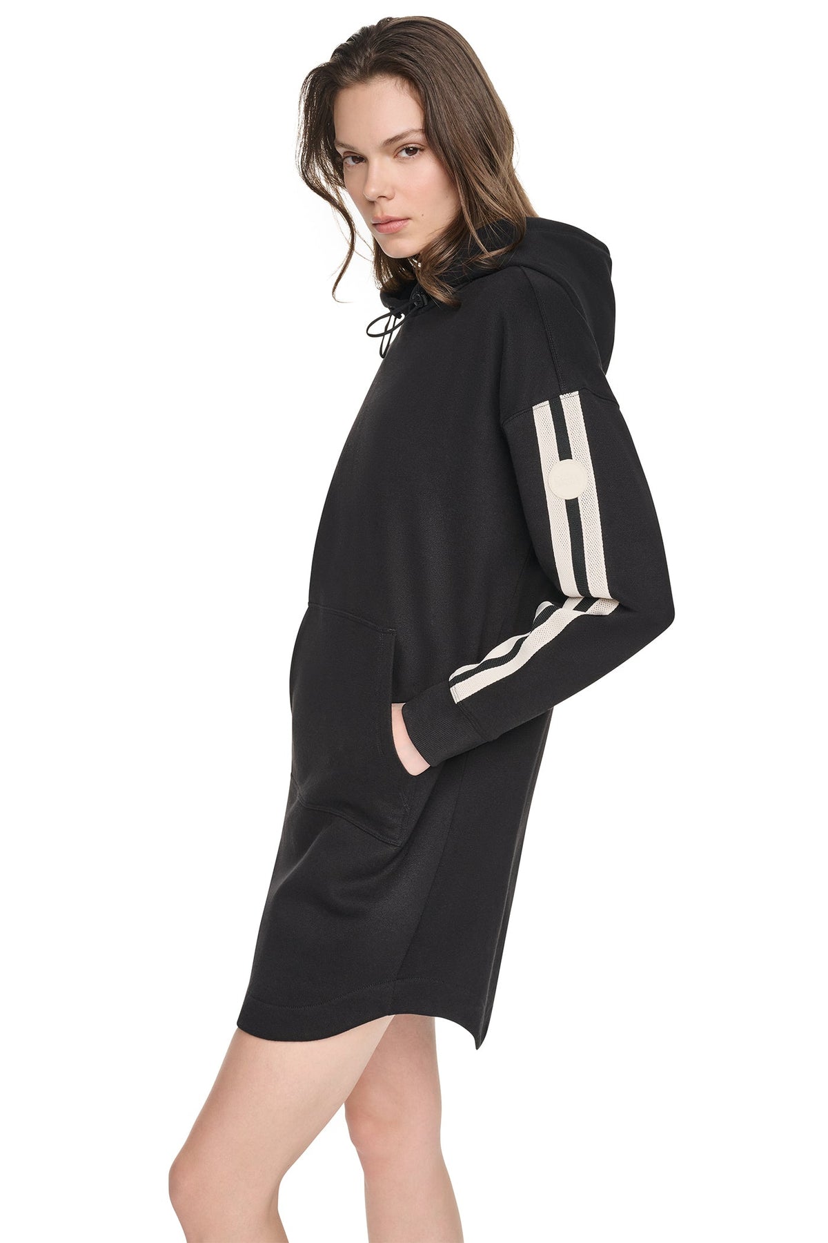 STRIPED MINI HOODIE DRESS - Black | DKNY