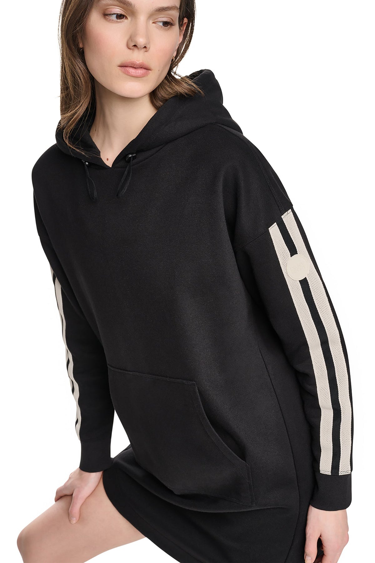 STRIPED MINI HOODIE DRESS - Black | DKNY