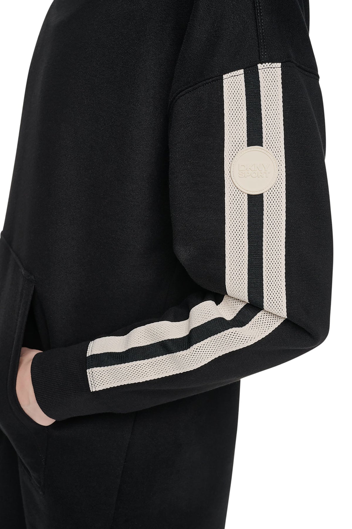 STRIPED MINI HOODIE DRESS - Black | DKNY