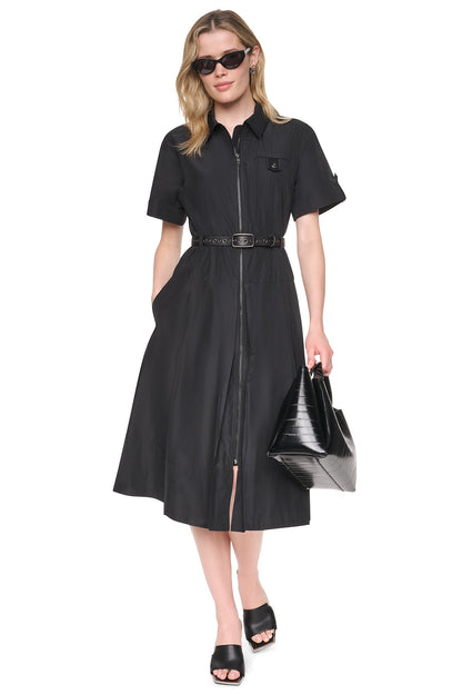 MEMORY TAFFETA ZIP FRONT DRESS - Black | DKNY