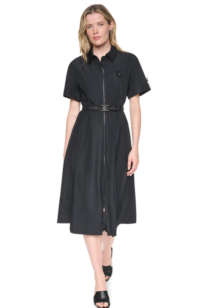 MEMORY TAFFETA ZIP FRONT DRESS - Black | DKNY