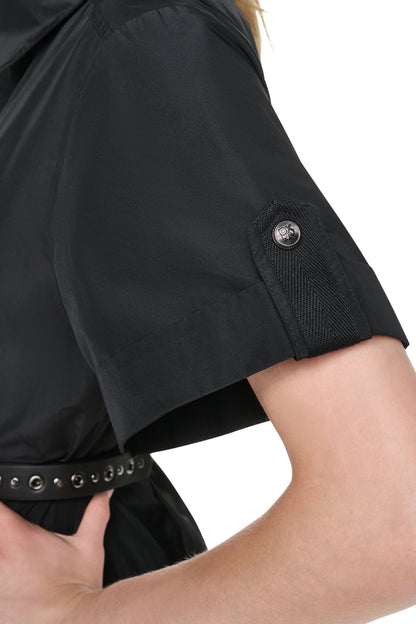MEMORY TAFFETA ZIP FRONT DRESS - Black | DKNY
