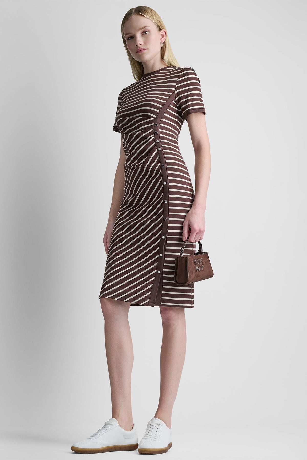 STRIPE MIDI SHEATH DRESS - Java/Whitecap | DKNY