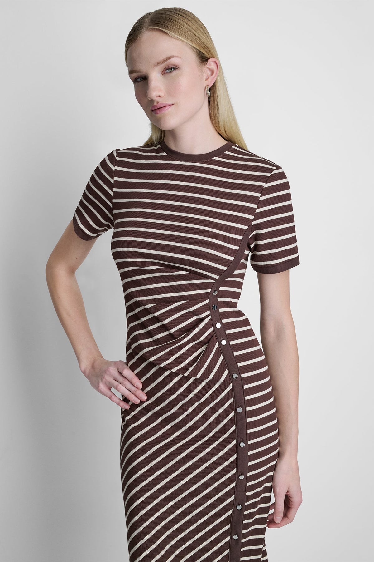 STRIPE MIDI SHEATH DRESS - Java/Whitecap | DKNY