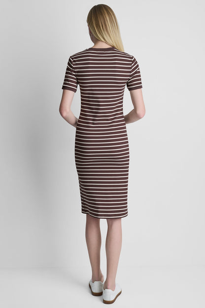 STRIPE MIDI SHEATH DRESS - Java/Whitecap | DKNY