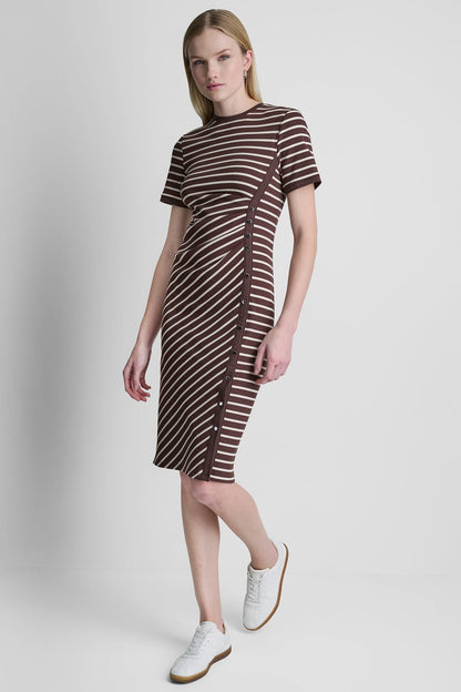 STRIPE MIDI SHEATH DRESS - Java/Whitecap | DKNY