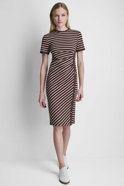 STRIPE MIDI SHEATH DRESS - Java/Whitecap | DKNY