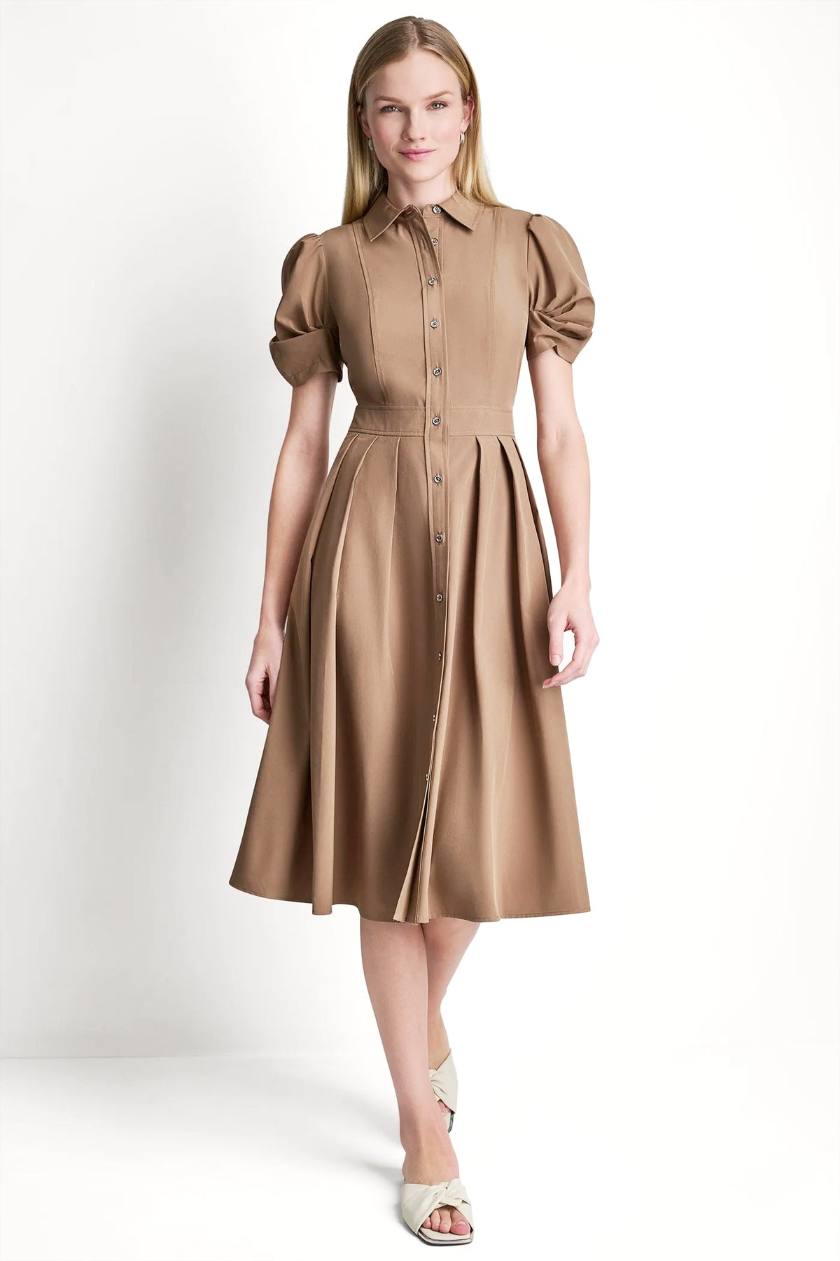 MEMORY TAFFETA MIDI SHIRT DRESS - Black | DKNY