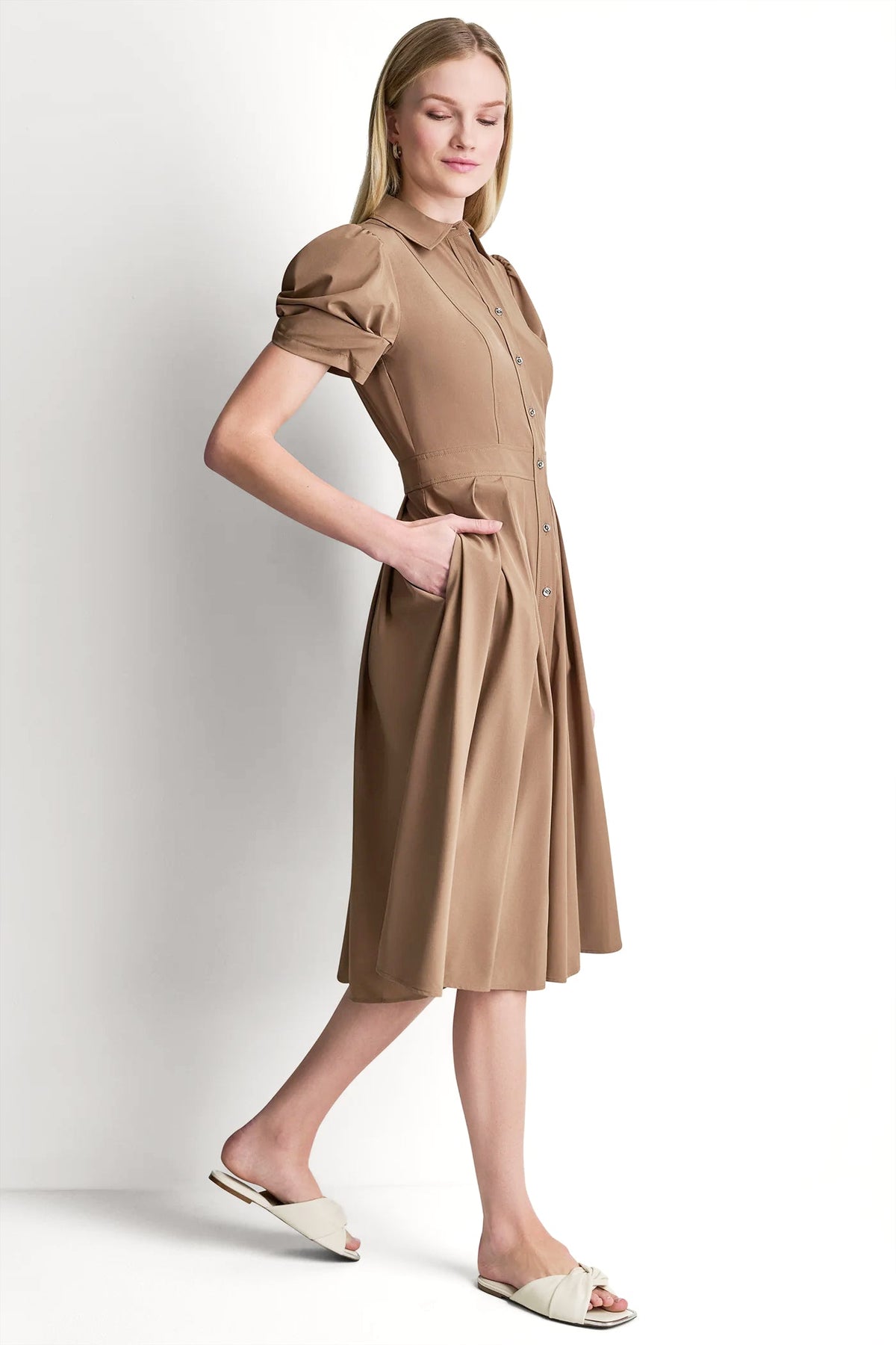 MEMORY TAFFETA MIDI SHIRT DRESS - Black | DKNY