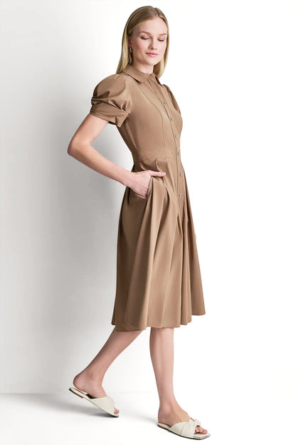 MEMORY TAFFETA MIDI SHIRT DRESS - Black | DKNY
