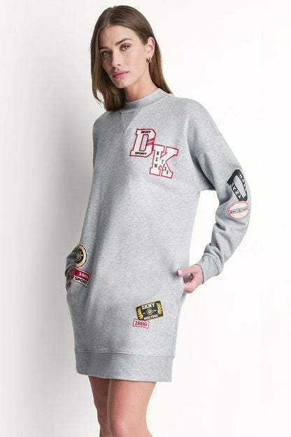 CAMPUS PATCH LONG SLEEVE SNEAKER DRESS - Eggnog | DKNY