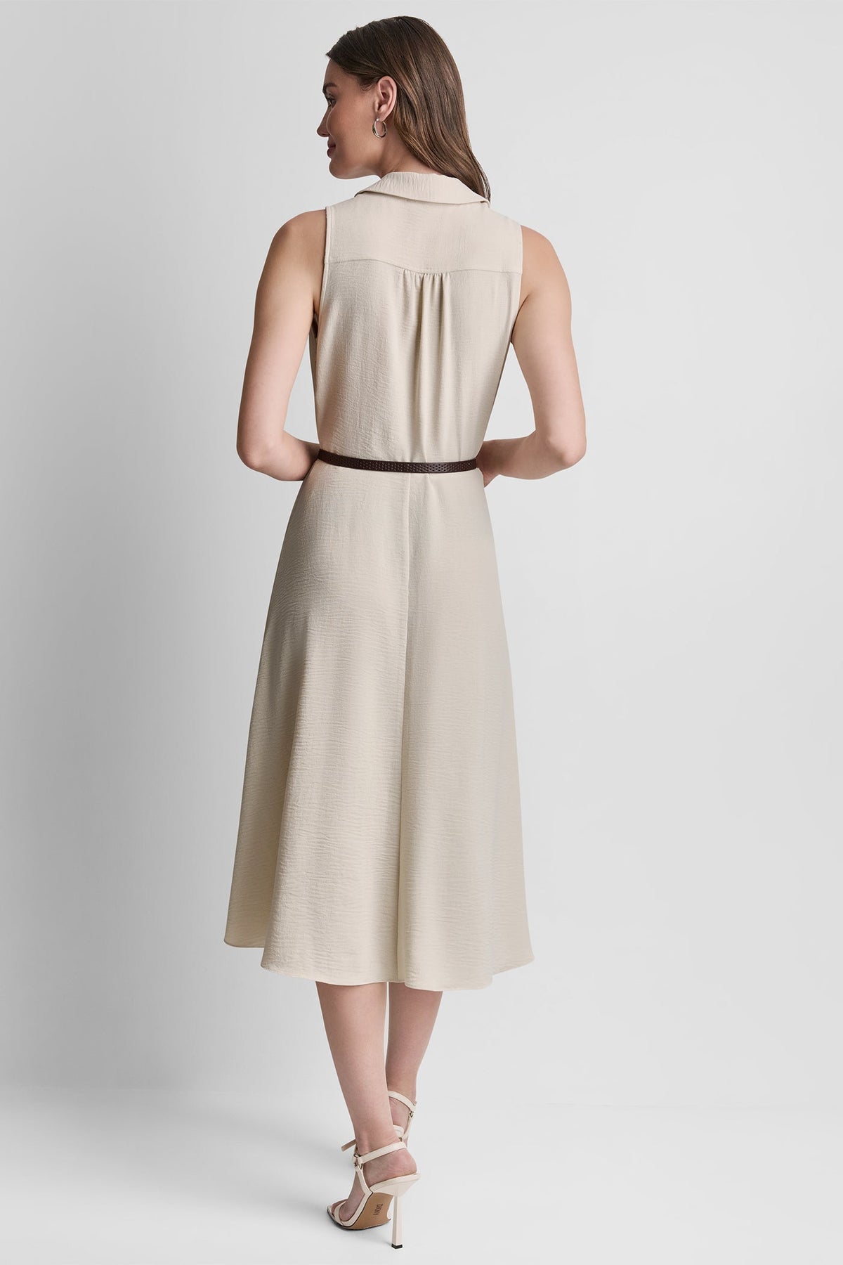 SLEEVELESS WRAP-EFFECT MIDI SHIRT DRESS - Papyrus | DKNY