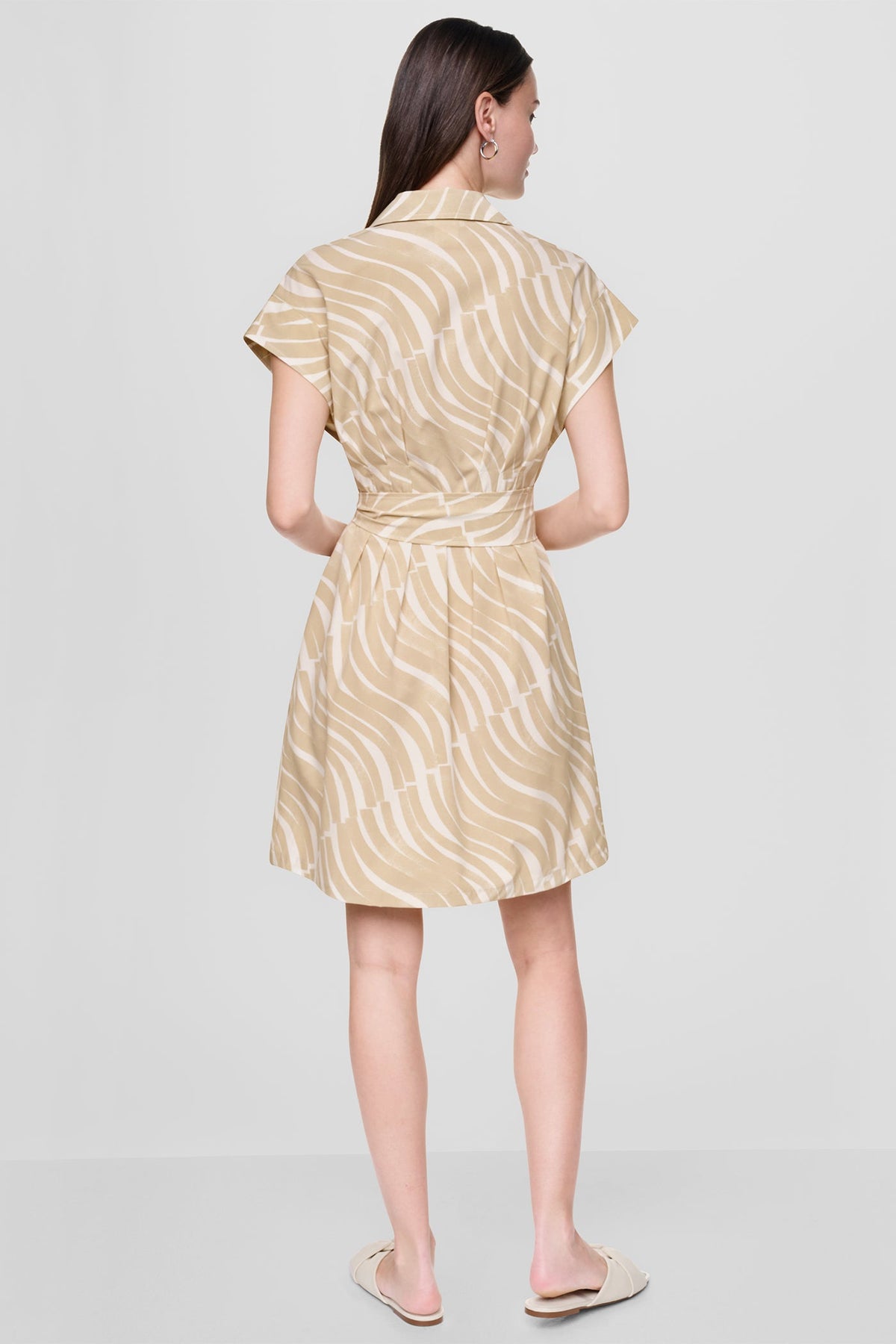 CAP SLEEVE MINI COMMUTER SHIRT DRESS - Khaki/Ivory | DKNY