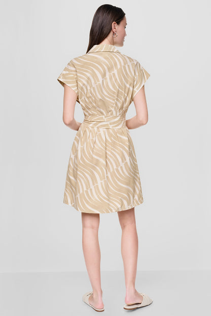 CAP SLEEVE MINI COMMUTER SHIRT DRESS - Khaki/Ivory | DKNY