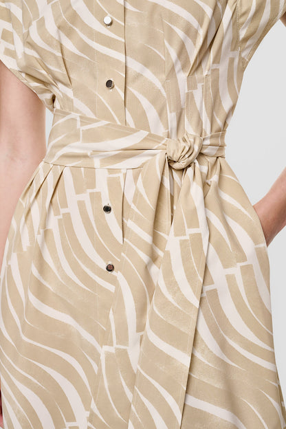 CAP SLEEVE MINI COMMUTER SHIRT DRESS - Khaki/Ivory | DKNY