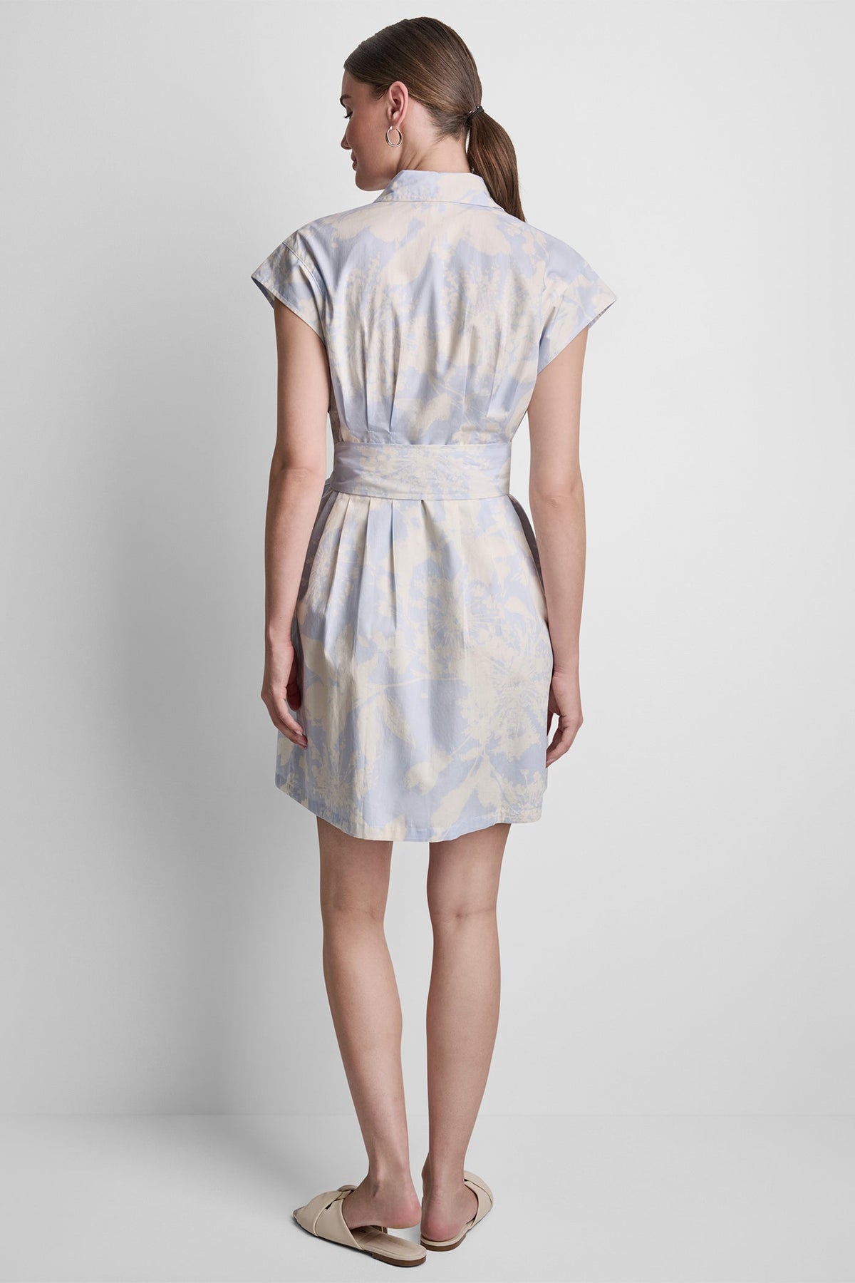 COTTON CAP SLEEVE MINI SHIRT DRESS - Pastel Yellow/Frost Blue | DKNY