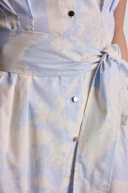 COTTON CAP SLEEVE MINI SHIRT DRESS - Pastel Yellow/Frost Blue | DKNY