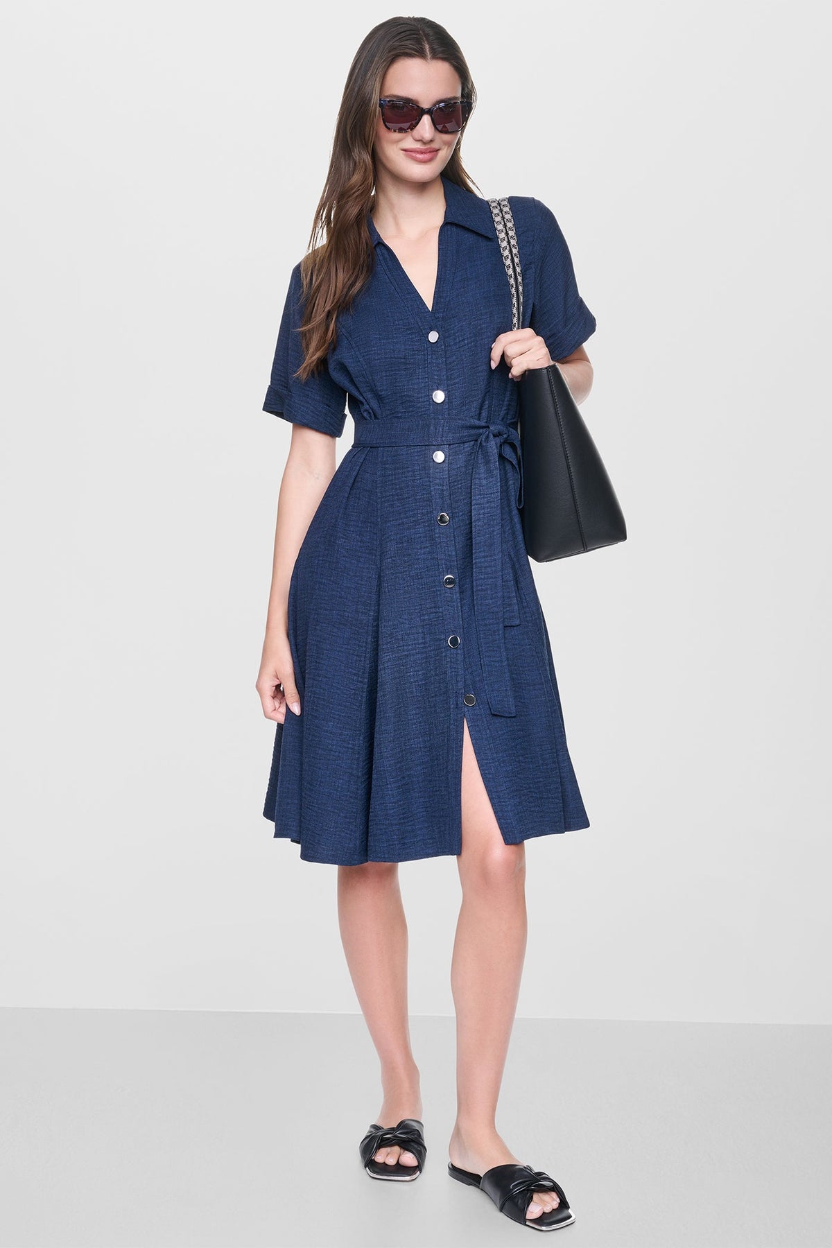 MIDI A-LINE SHIRT DRESS - Indigo | DKNY