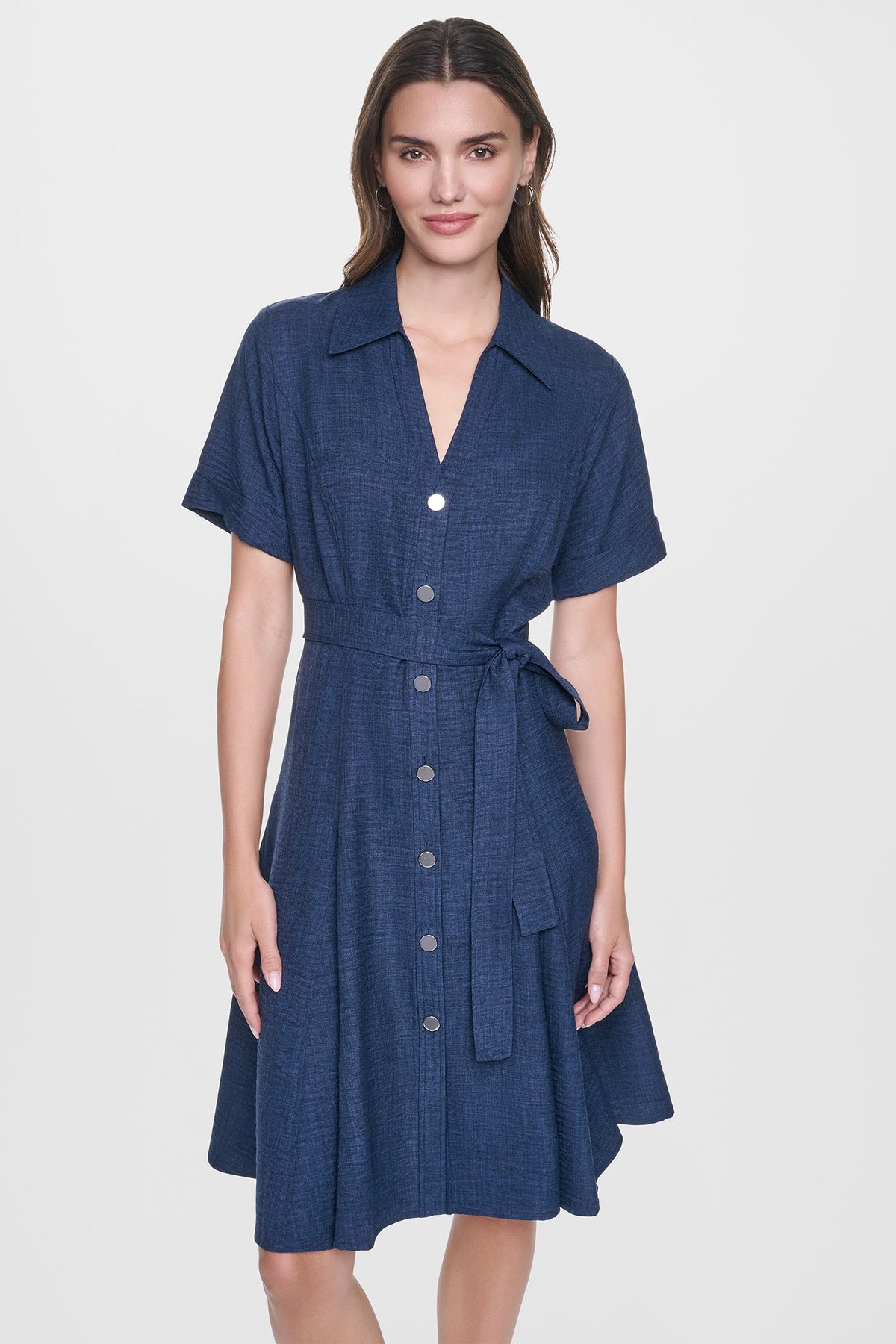 MIDI A-LINE SHIRT DRESS - Indigo | DKNY