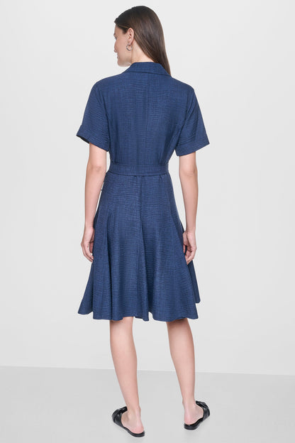 MIDI A-LINE SHIRT DRESS - Indigo | DKNY