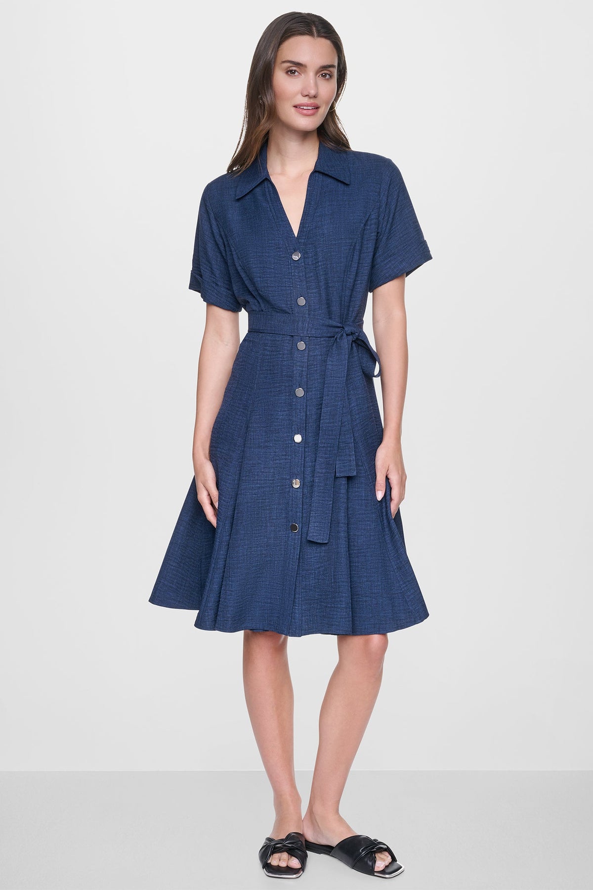 MIDI A-LINE SHIRT DRESS - Indigo | DKNY