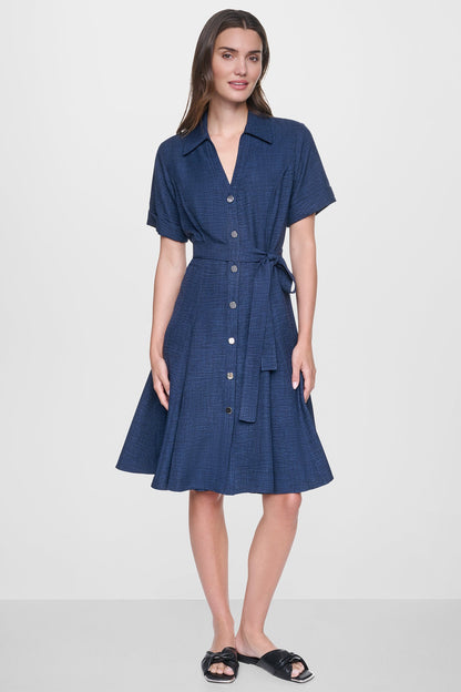 MIDI A-LINE SHIRT DRESS - Indigo | DKNY