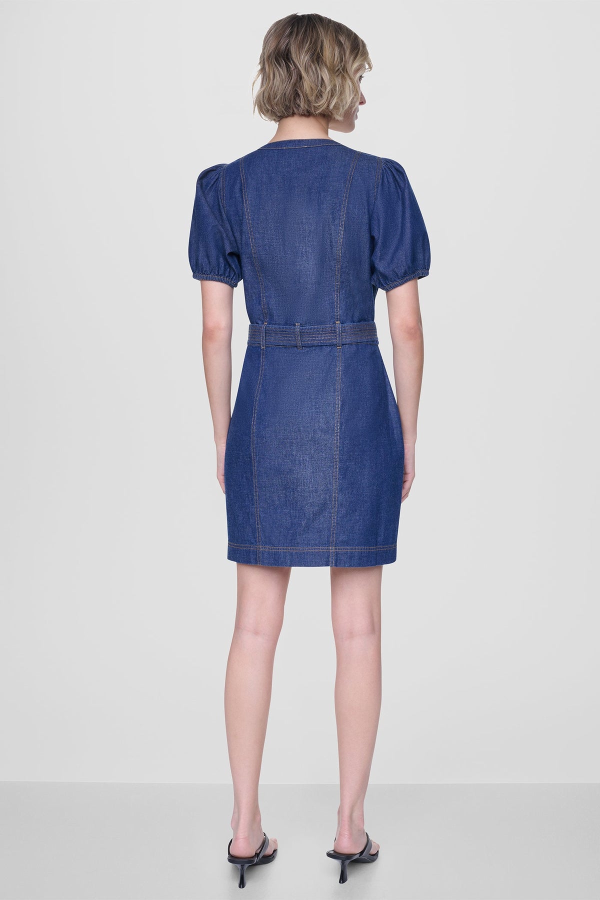 PUFF SLEEVE BELTED DENIM DRESS - Crosby Wash | DKNY