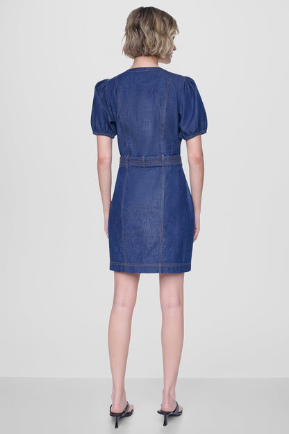 PUFF SLEEVE BELTED DENIM DRESS - Crosby Wash | DKNY