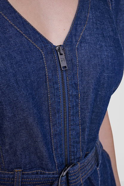 PUFF SLEEVE BELTED DENIM DRESS - Crosby Wash | DKNY