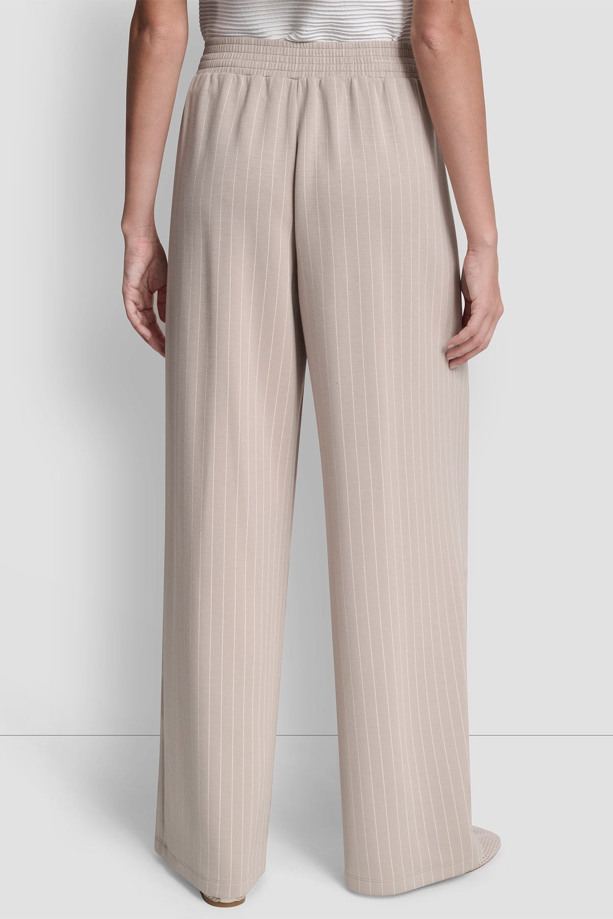 PINSTRIPED PLEATED STRAIGHT-LEG PULL-ON PANT - Pebble Pinstripe | DKNY