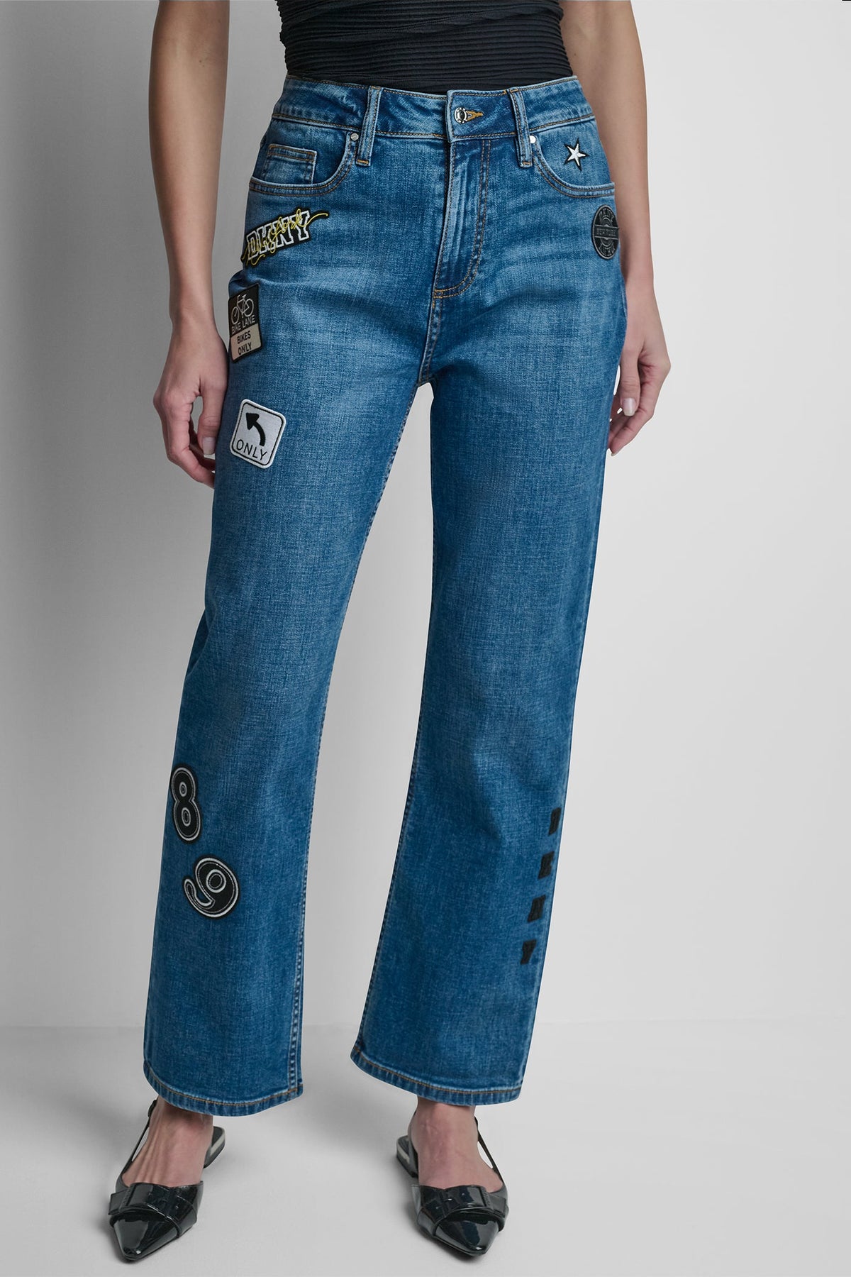 MID-RISE PINS AND PATCHES STRAIGHT-LEG JEAN - Tribeca | DKNY