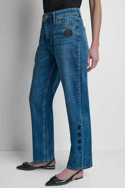 MID-RISE PINS AND PATCHES STRAIGHT-LEG JEAN - Tribeca | DKNY