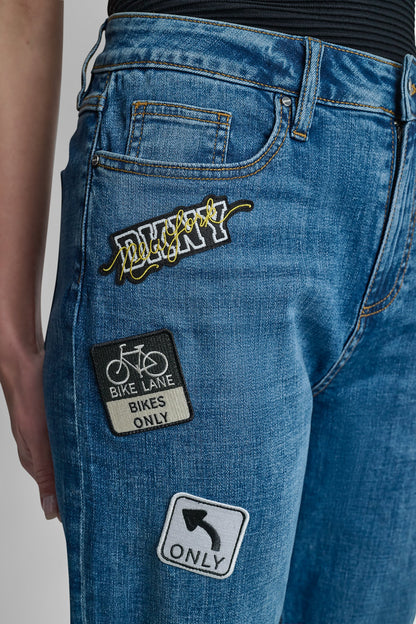 MID-RISE PINS AND PATCHES STRAIGHT-LEG JEAN - Tribeca | DKNY