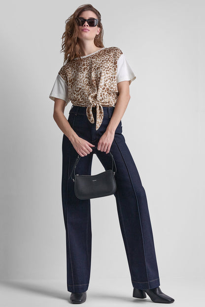 HIGH-RISE PINTUCKED WIDE-LEG JEAN - Espresso | DKNY