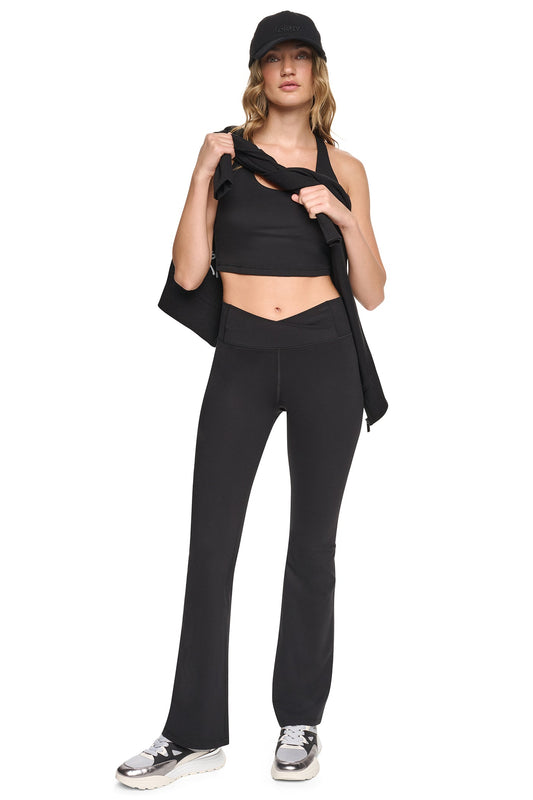 BALANCE COMPRESSION CROSSOVER FRONT FLARE PANT - Black | DKNY