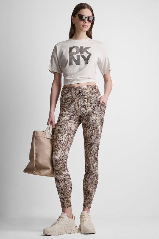 HIGH-RISE LOGO-JACQUARD 7/8-LENGTH ELEVATE LEGGING - DKNY Logo Scatter Punch | DKNY