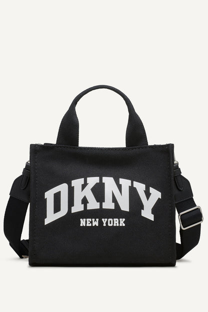HADLEE CANVAS SMALL LOGO TOTE - LIGHT CITY KHAKI/ BLACK | DKNY